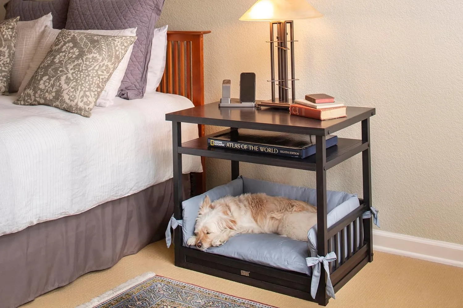 New Age Pet ECOFLEX Dog Bed Nightstand with Memory Foam Cushion - Durable, Non-Toxic Wood Plastic Composite, Easy Clean Removable Cover, Multi-Purpose Space Saver for Small Spaces, Espresso Black