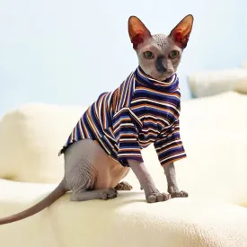New Sphynx & Devon Hairless Cat Clothes | Knitted Striped High Collar Cat Clothing for Kittens | Spring & Autumn Kitty Costume