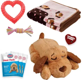 Original Snuggle Puppy Essentials Starter Kit - Heartbeat Puppy for Dogs - Calming Aid with 3 Heat Packs, Puppy Teething Toy, Dog Chew Toy and Dog Blanket