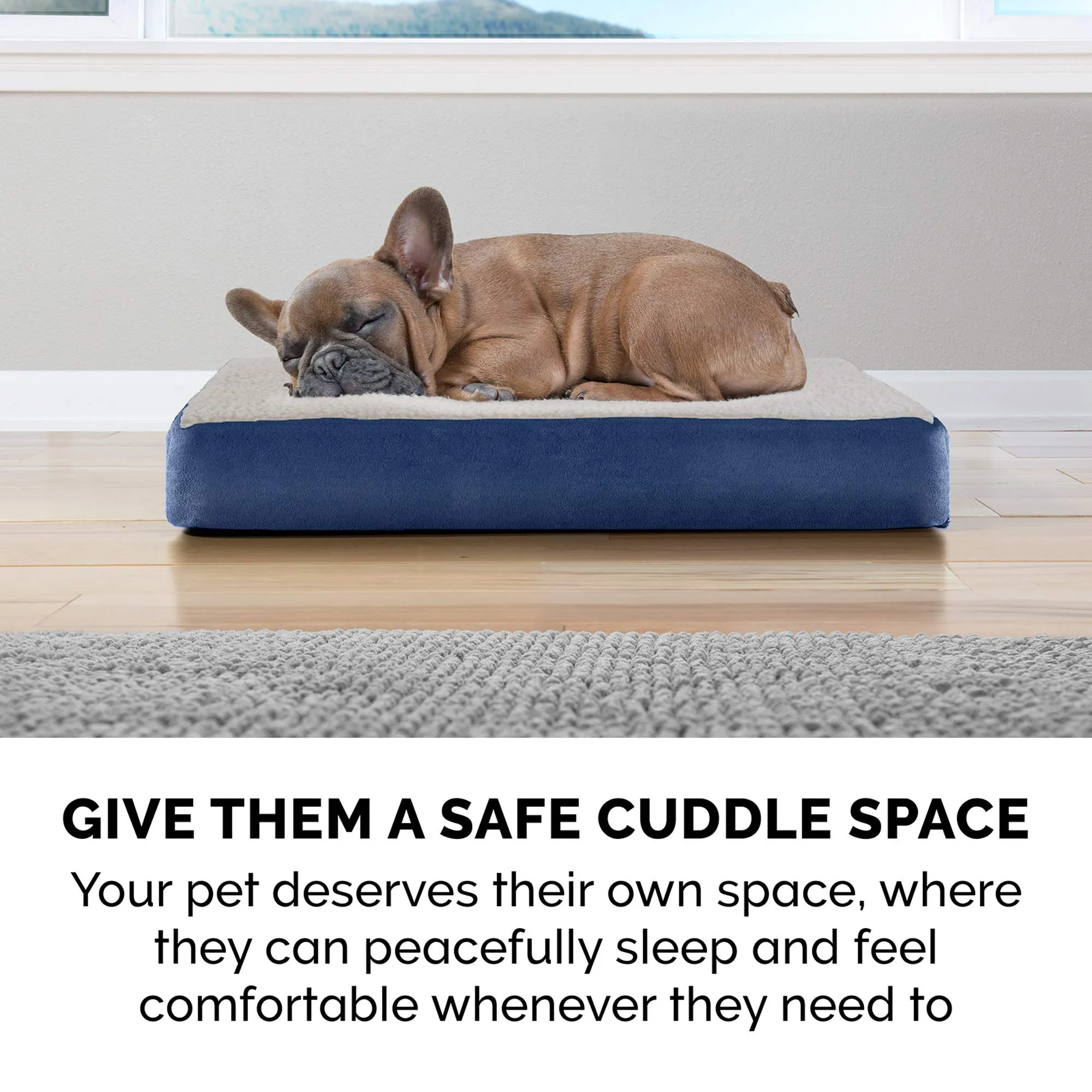 Orthopedic Rectangular Mattress Dog Bed - Sherpa - Navy