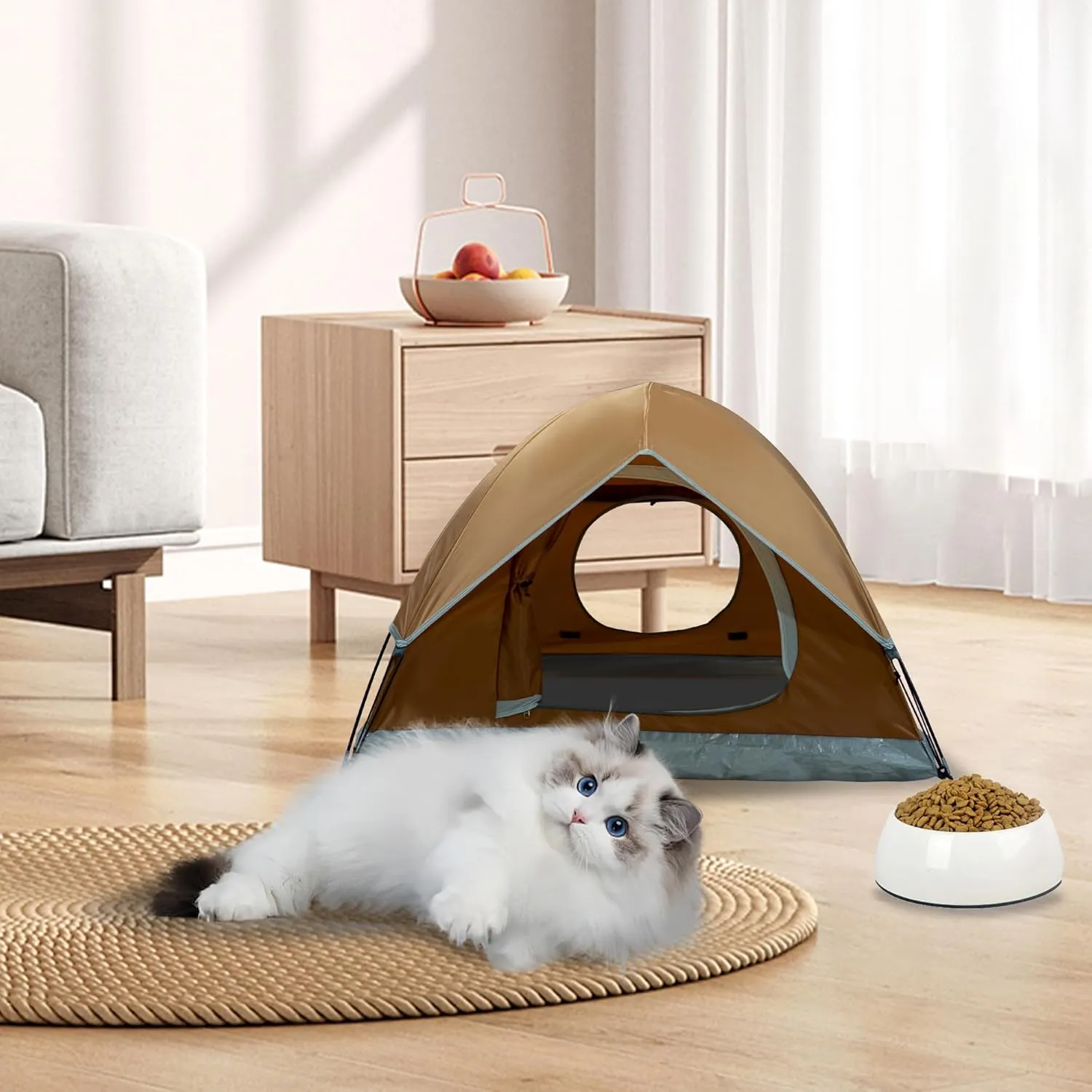 Outdoor Waterproof Pet Camping Tent, Cave Bed for Indoor Cats and Small Dogs, Portable Cat House Dog House, 21.6x21.6x14.9'', Brown, S.
