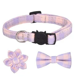 PAWS ASIA Manufacturers Soft Cotton Fancy Tartan Cat Dog Collar Leash Set With Bow Flower