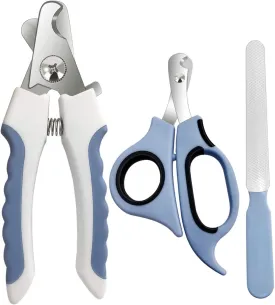 Pet Nail Clippers and Trimmers Set Safety Guard to Avoid Over Cutting Razor Sharp Blades Grooming Tool for All Small Large Dog Cat Blue