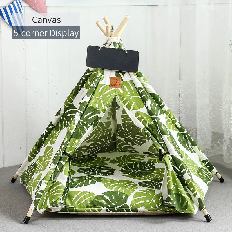 Pet Teepee Tent for Cats and Dogs - Portable Removable Washable Dog House - Indoor Puppies House with Cushion and Blackboard - Cat Bed
