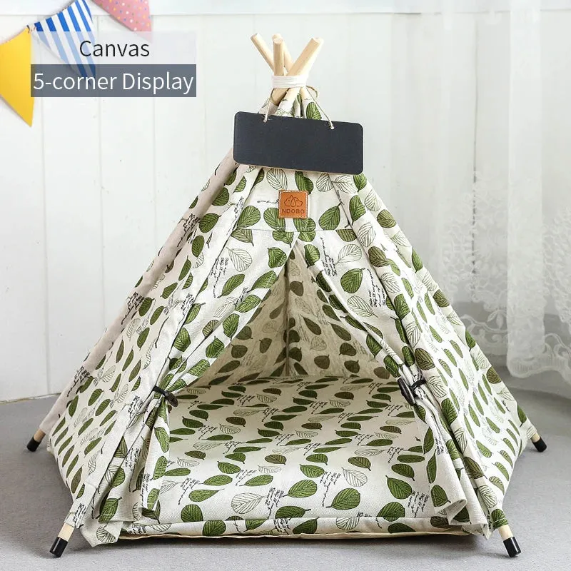 Pet Teepee Tent for Cats and Dogs - Portable Removable Washable Dog House - Indoor Puppies House with Cushion and Blackboard - Cat Bed