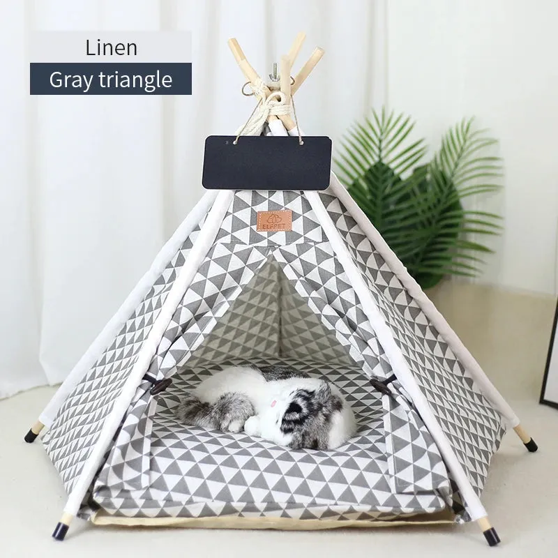 Pet Teepee Tent for Cats and Dogs - Portable Removable Washable Dog House - Indoor Puppies House with Cushion and Blackboard - Cat Bed
