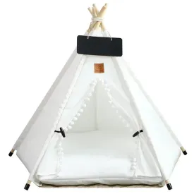 Pet Teepee Tent for Cats and Dogs - Portable Removable Washable Dog House - Indoor Puppies House with Cushion and Blackboard - Cat Bed