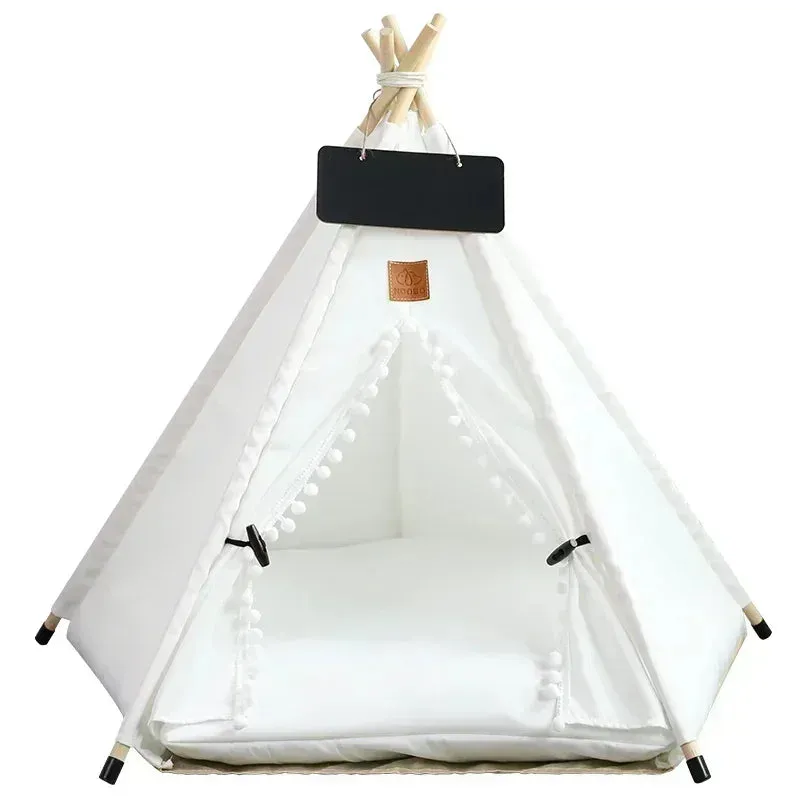 Pet Teepee Tent for Cats and Dogs - Portable Removable Washable Dog House - Indoor Puppies House with Cushion and Blackboard - Cat Bed
