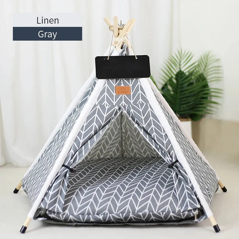 Pet Teepee Tent for Cats and Dogs - Portable Removable Washable Dog House - Indoor Puppies House with Cushion and Blackboard - Cat Bed