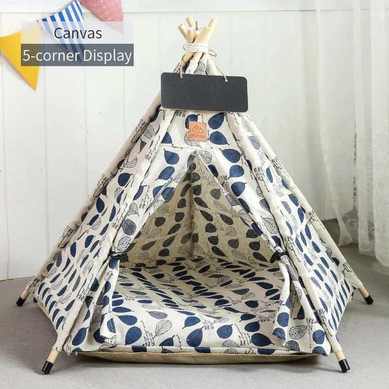 Pet Teepee Tent for Cats and Dogs - Portable Removable Washable Dog House - Indoor Puppies House with Cushion and Blackboard - Cat Bed