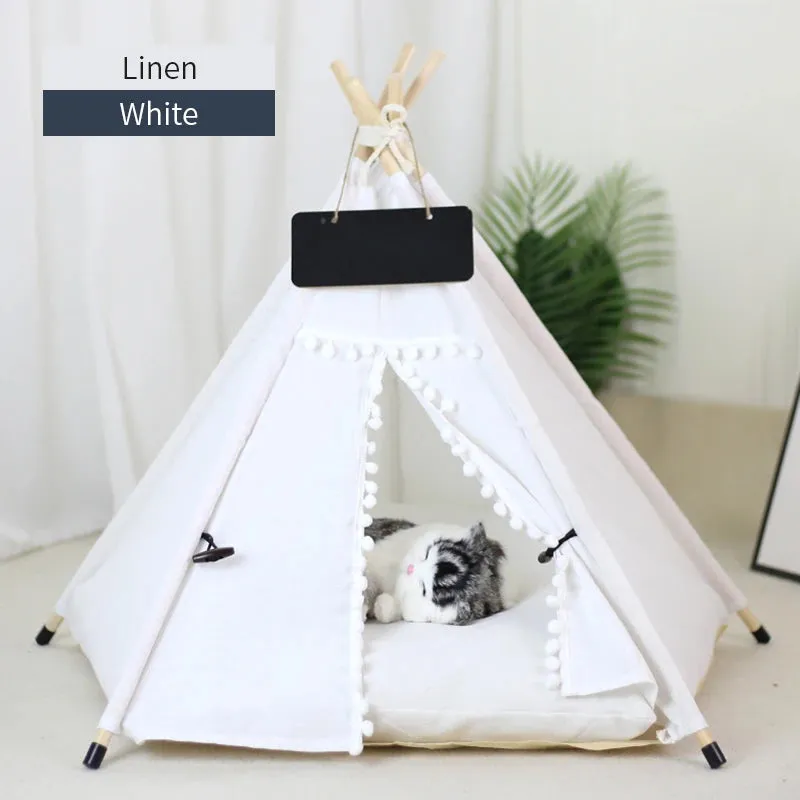 Pet Teepee Tent for Cats and Dogs - Portable Removable Washable Dog House - Indoor Puppies House with Cushion and Blackboard - Cat Bed
