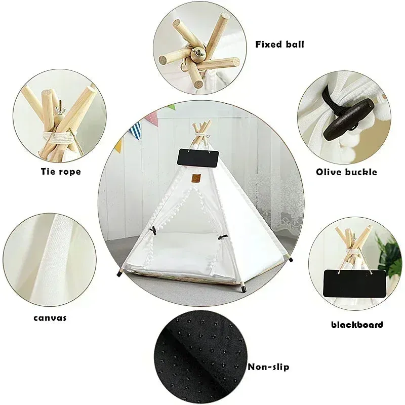 Pet Teepee Tent for Cats and Dogs - Portable Removable Washable Dog House - Indoor Puppies House with Cushion and Blackboard - Cat Bed