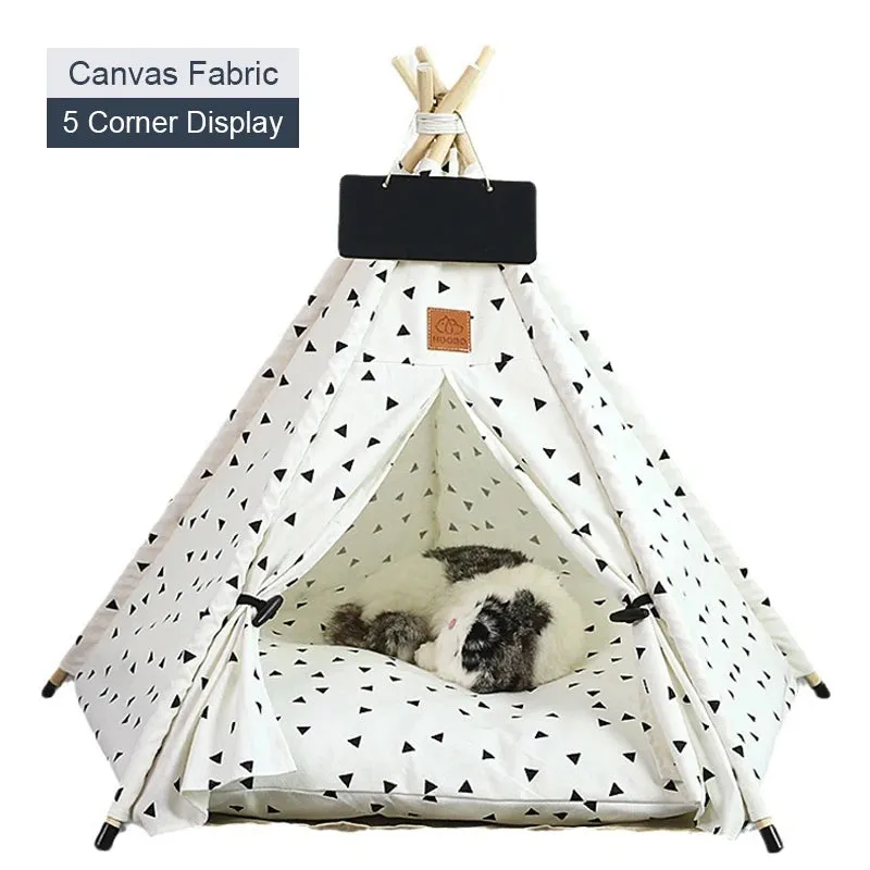 Pet Teepee Tent for Cats and Dogs - Portable Removable Washable Dog House - Indoor Puppies House with Cushion and Blackboard - Cat Bed