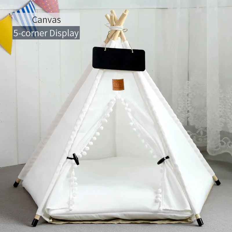 Pet Teepee Tent for Cats and Dogs - Portable Removable Washable Dog House - Indoor Puppies House with Cushion and Blackboard - Cat Bed