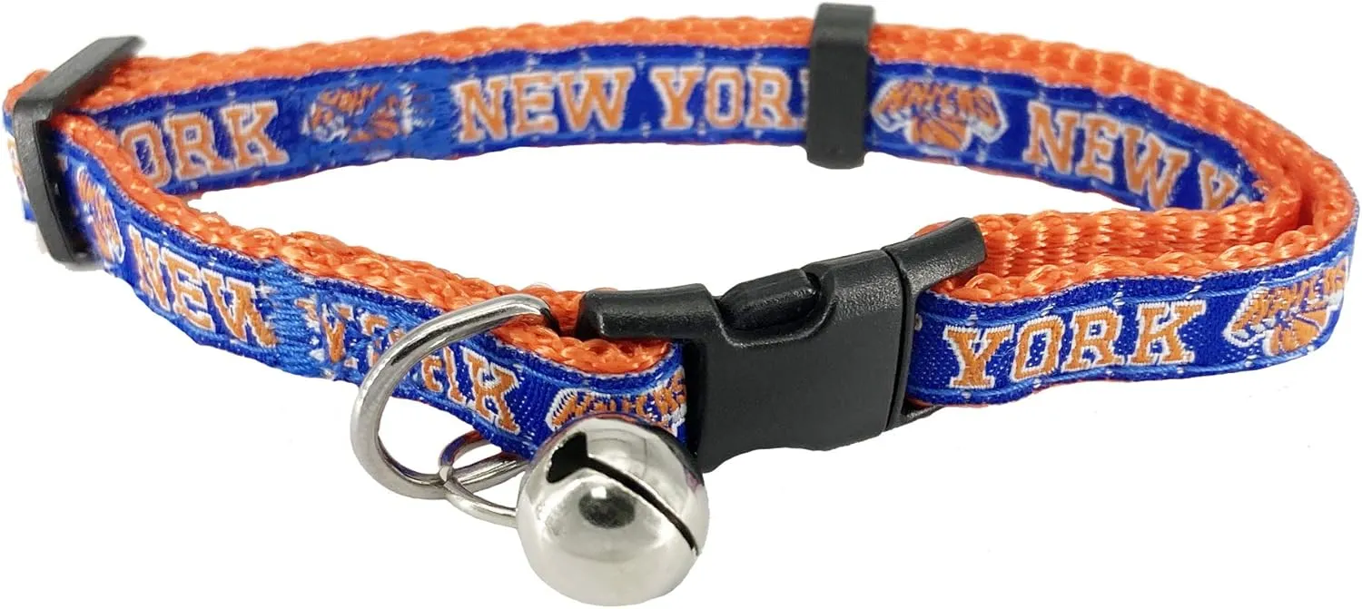 Pets First NBA NY Knicks Adjustable Break-Away Cat Collar with Licensed Team Name & Logo. Cute & Fashionable Basketball Sports Collar with Metal Jingle Bell, Team Color (KNX-5010)