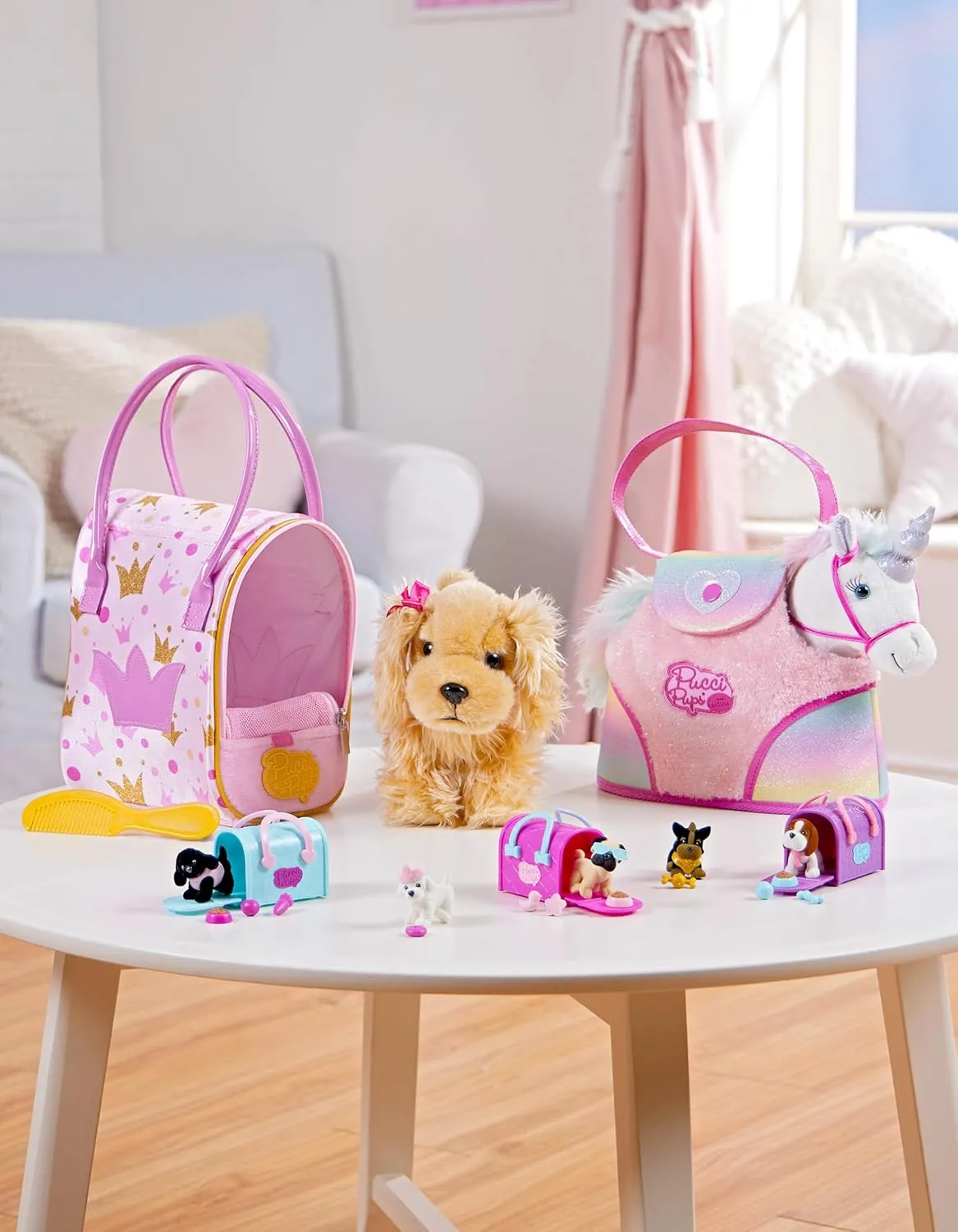 Pucci Pups  Plush Unicorn  Stuffed Animal  Carrier Bag  Comb & Bottle  Kids 3 Years  