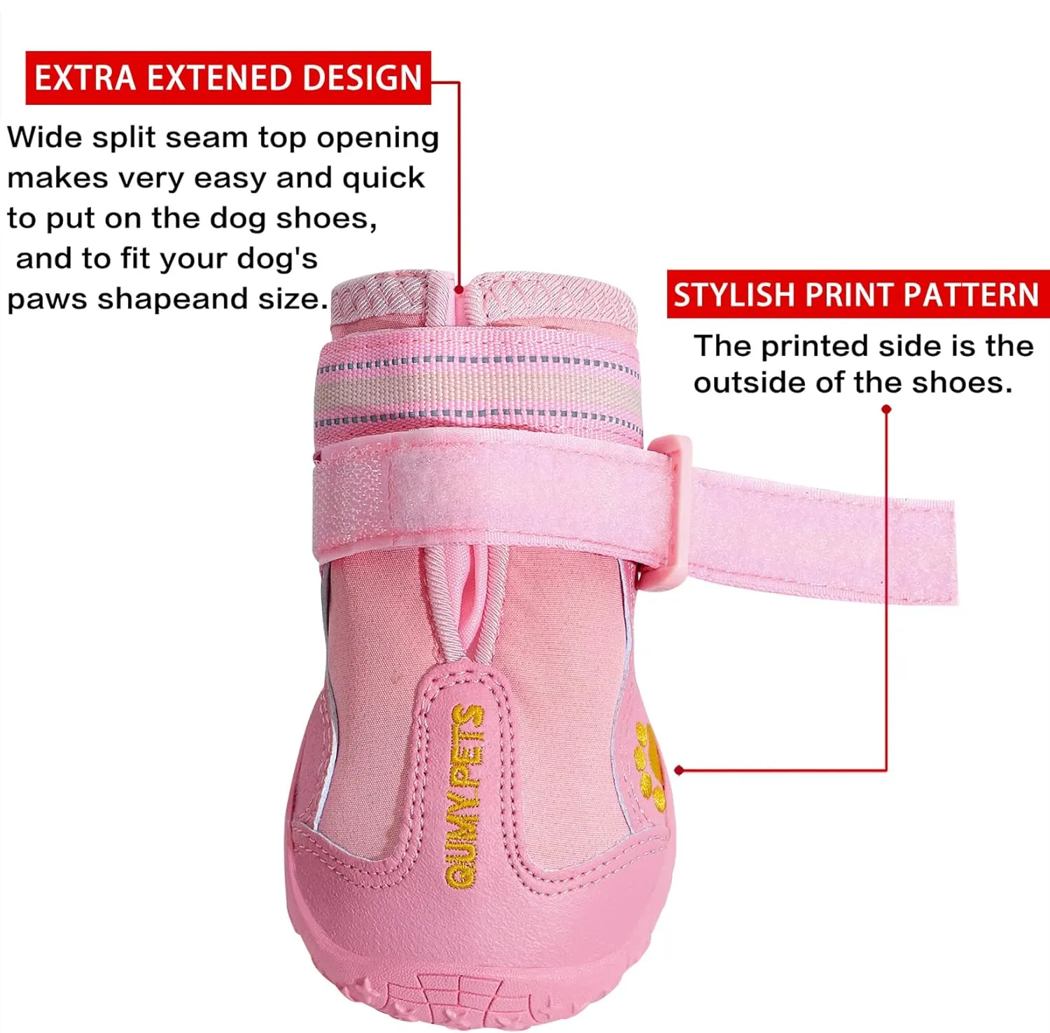QUMY Dog Shoes for Large Dogs, Medium Dog Boots & Paw Protectors for Winter Snowy Day, Summer Hot Pavement, Waterproof in Rainy Weather, Outdoor Walking, Indoor Hardfloors Anti Slip Sole Pink 6