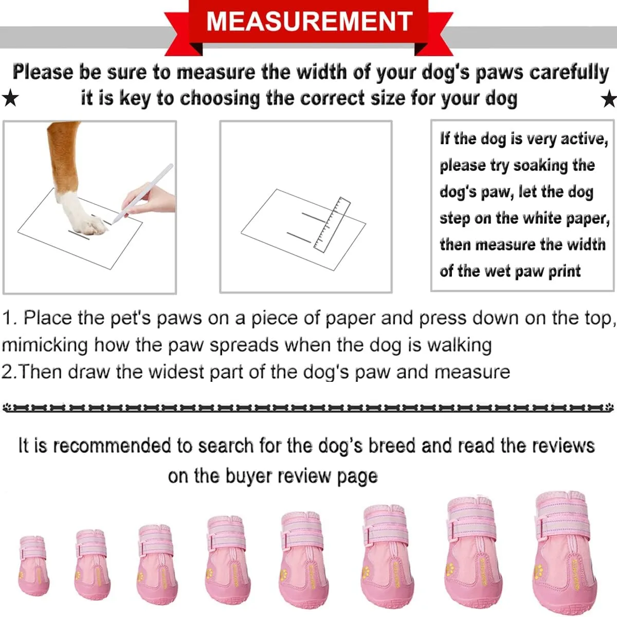 QUMY Dog Shoes for Large Dogs, Medium Dog Boots & Paw Protectors for Winter Snowy Day, Summer Hot Pavement, Waterproof in Rainy Weather, Outdoor Walking, Indoor Hardfloors Anti Slip Sole Pink 6