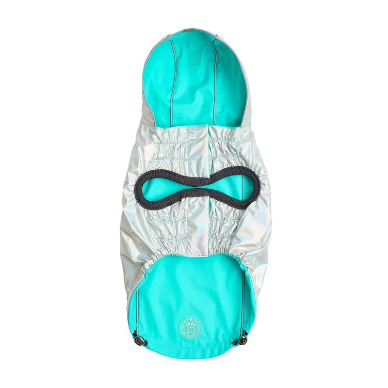 Reversible Neon Aqua & Iridescent Raincoat for Dogs
