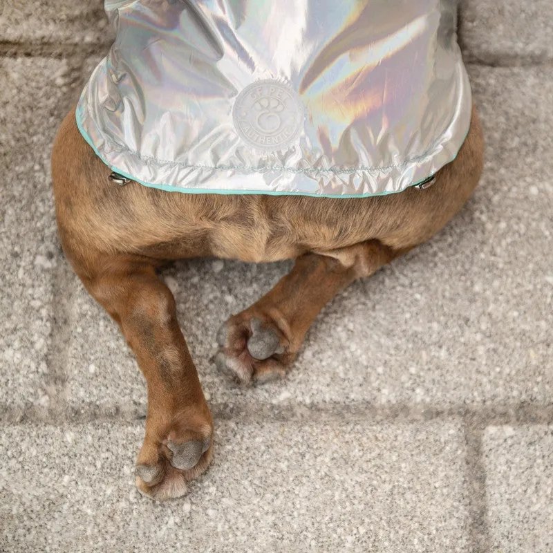 Reversible Neon Aqua & Iridescent Raincoat for Dogs
