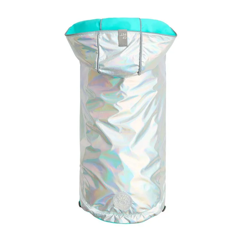 Reversible Neon Aqua & Iridescent Raincoat for Dogs