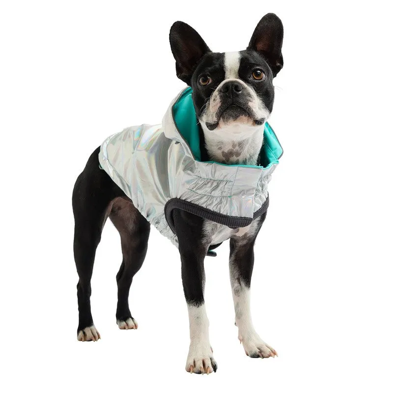 Reversible Neon Aqua & Iridescent Raincoat for Dogs