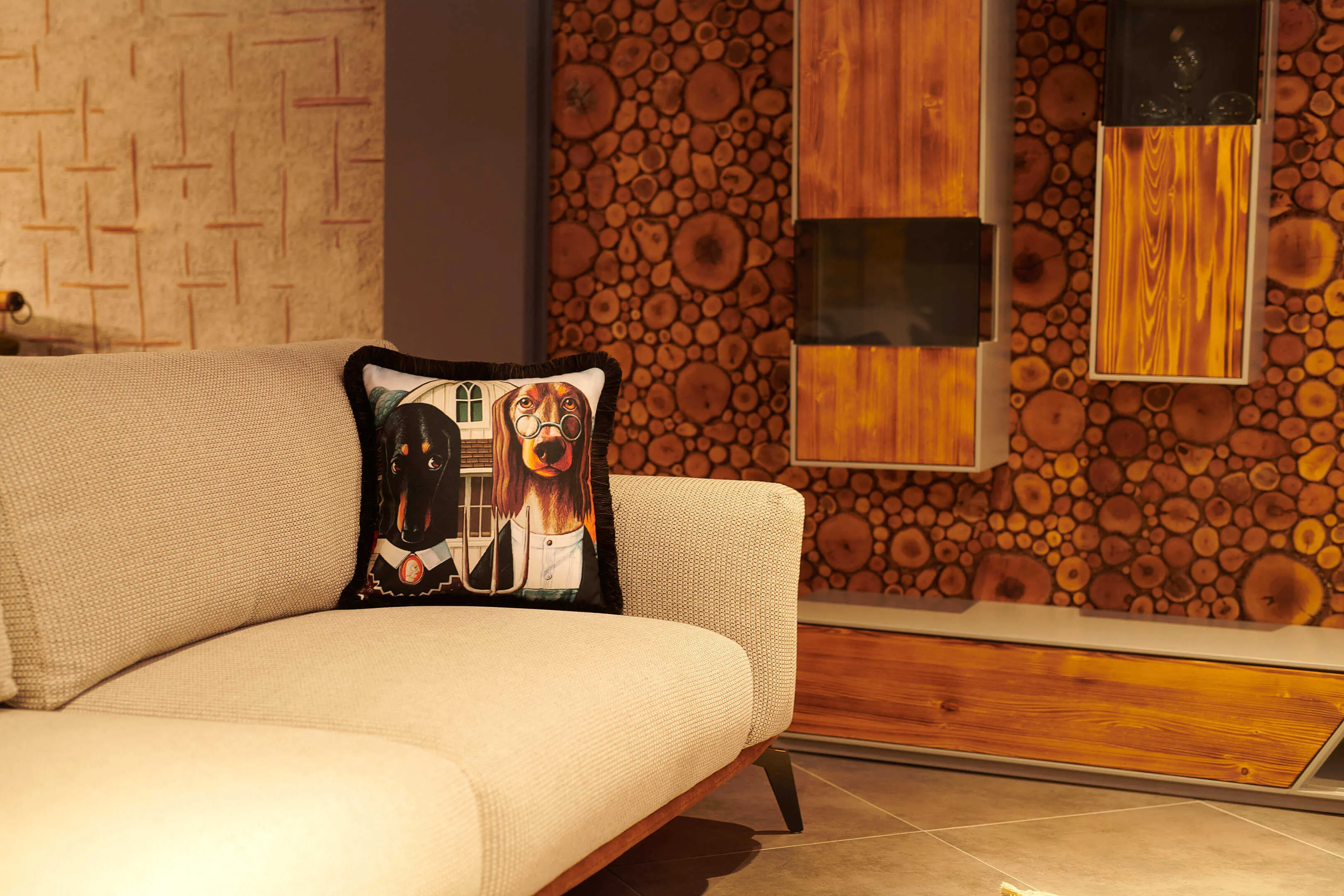 Rubeza Velvet Printed Cushion 45cm x 45cm - Farm Dogs