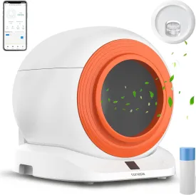 Self Cleaning Cat Litter Box, Automatic Cat Litter Box Self Cleaning with Air Duct/Garbage Bags/Brush, 65L 9L Large for Multiple Cats, 2.4G WiFi Support, APP Control (Orange)