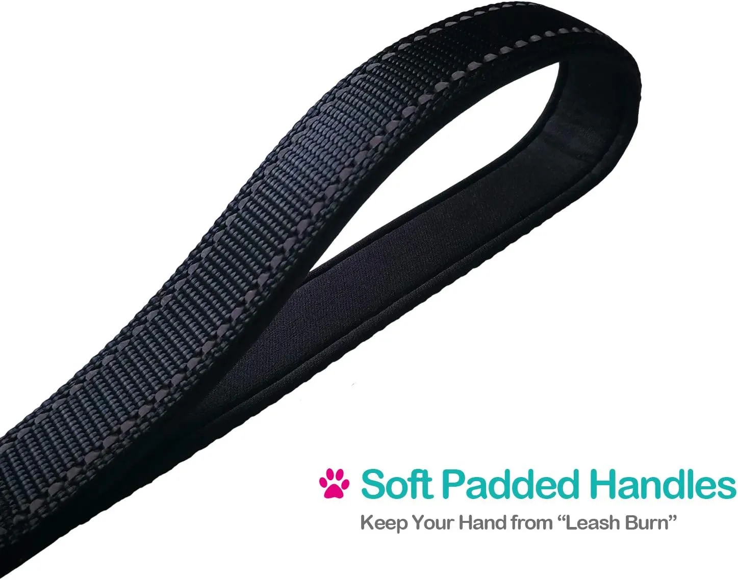 Short Nylon Dog Lead - Heavy Duty Padded Handle - Reflective Black, 12 Inch for Large & Medium Dogs