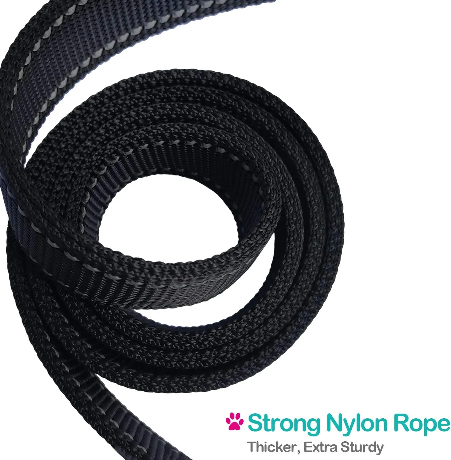 Short Nylon Dog Lead - Heavy Duty Padded Handle - Reflective Black, 12 Inch for Large & Medium Dogs