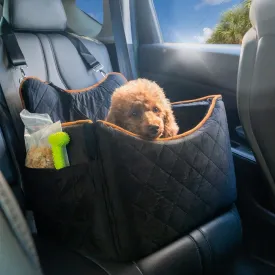 Slideep Dog Car Seat, Small Medium Pet Car Carrier, Pets Travel Bed with Leash Safety Belts, Memory Foam Puppy Booster Seat for Small Dog Under 35lbs- Black