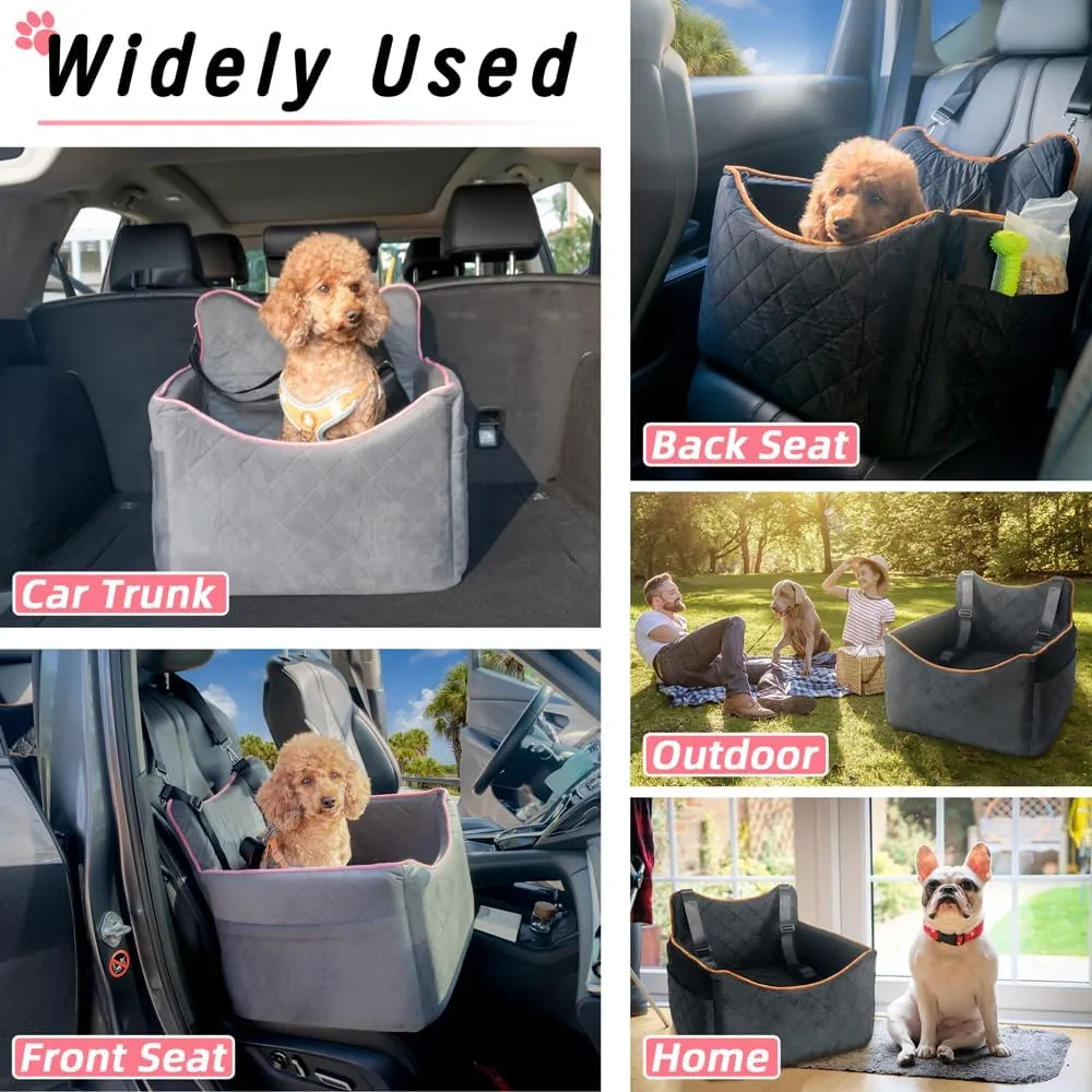 Slideep Dog Car Seat, Small Medium Pet Car Carrier, Pets Travel Bed with Leash Safety Belts, Memory Foam Puppy Booster Seat for Small Dog Under 35lbs- Black