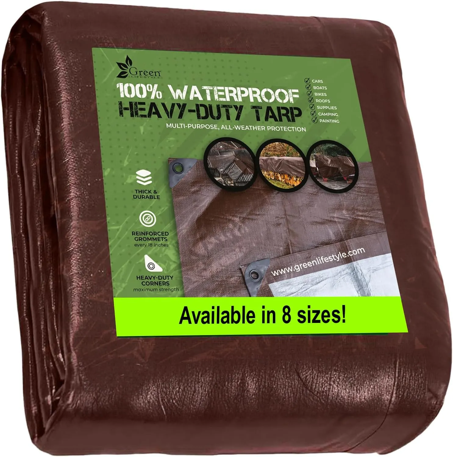 Tent Footprints Tarp Cover Brown/Silver Heavy Duty Thick Material Water Proof Tear Proof UV Resistant Reinforced Edges for Camping Boat Tent RV or Pool Cover Tent Footprints 8X10