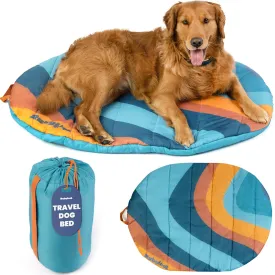 Travel Dog Bed (42" x 30")  Foldable, Roll-Up Camping Dog Bed  Waterproof, Soft & Durable Mat with Extra Padding  Compact & Packable  Machine Washable  for Large & Small Breeds - Teal