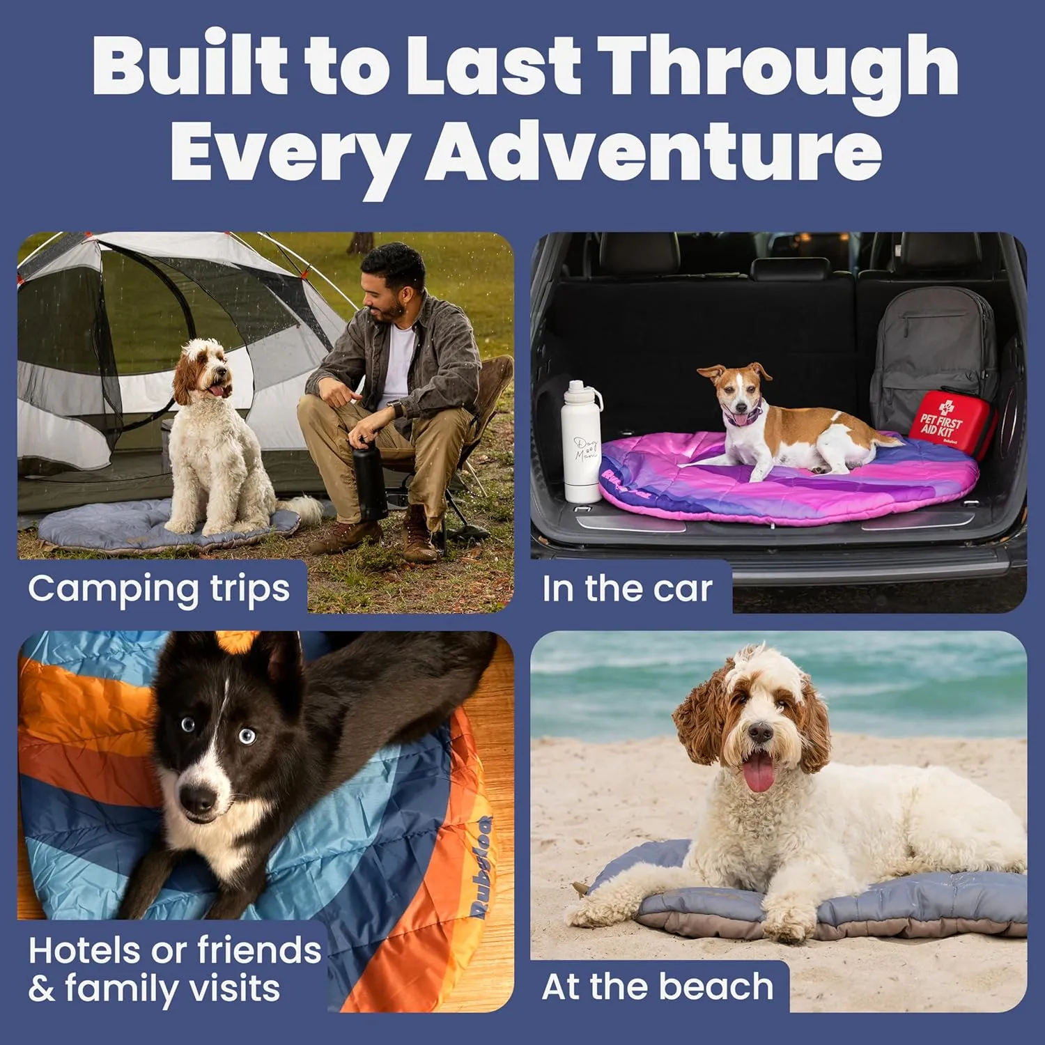 Travel Dog Bed (42" x 30")  Foldable, Roll-Up Camping Dog Bed  Waterproof, Soft & Durable Mat with Extra Padding  Compact & Packable  Machine Washable  for Large & Small Breeds - Teal