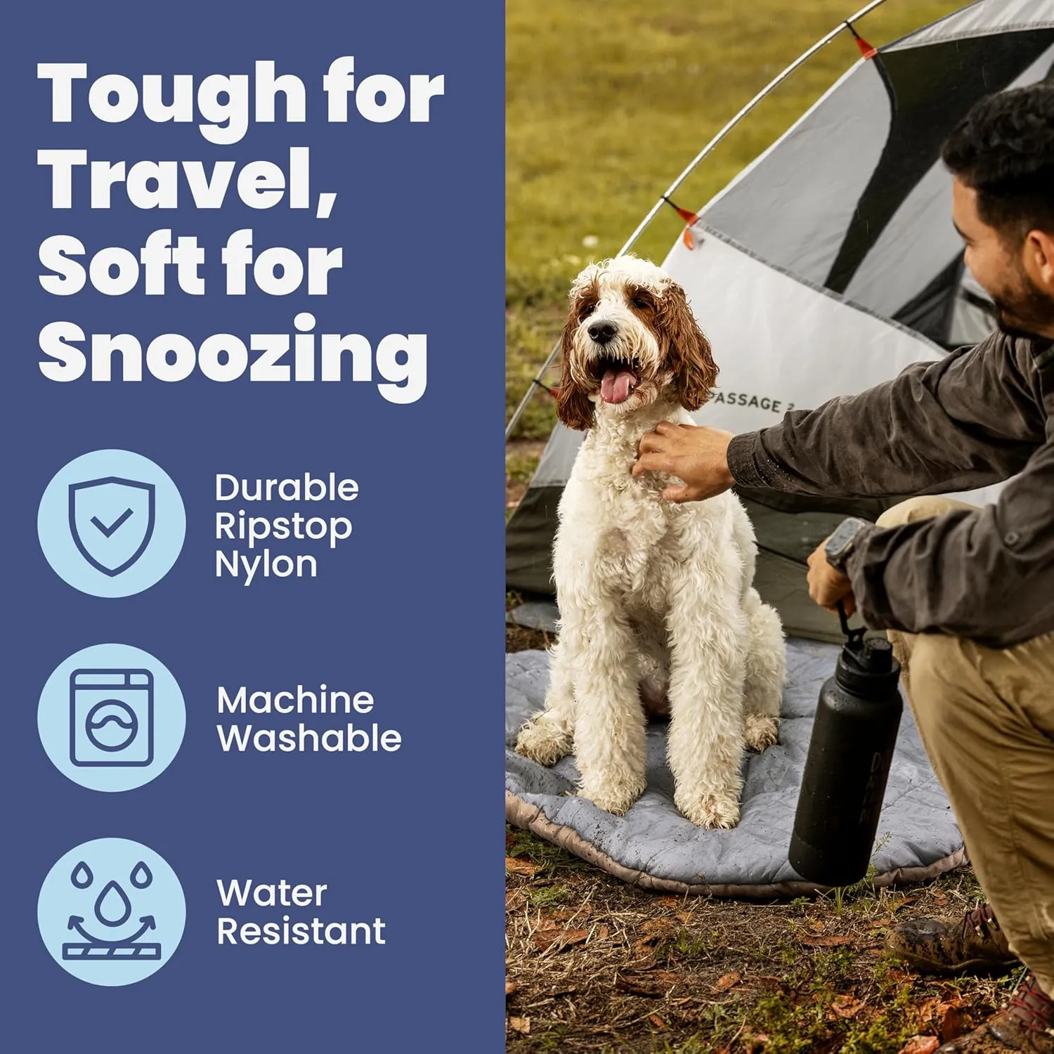 Travel Dog Bed (42" x 30")  Foldable, Roll-Up Camping Dog Bed  Waterproof, Soft & Durable Mat with Extra Padding  Compact & Packable  Machine Washable  for Large & Small Breeds - Teal