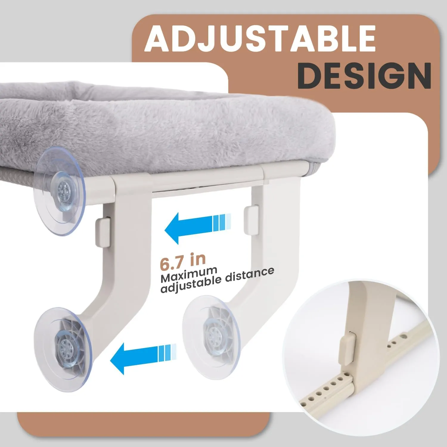 Window Sill Cat Perch with Large Bolster, Strong Metal Frame, Tool-Free, Easy to Assemble & Adjust, Suction Cups, Perfect for Window Sills, Bedside and Glass (White, Large)