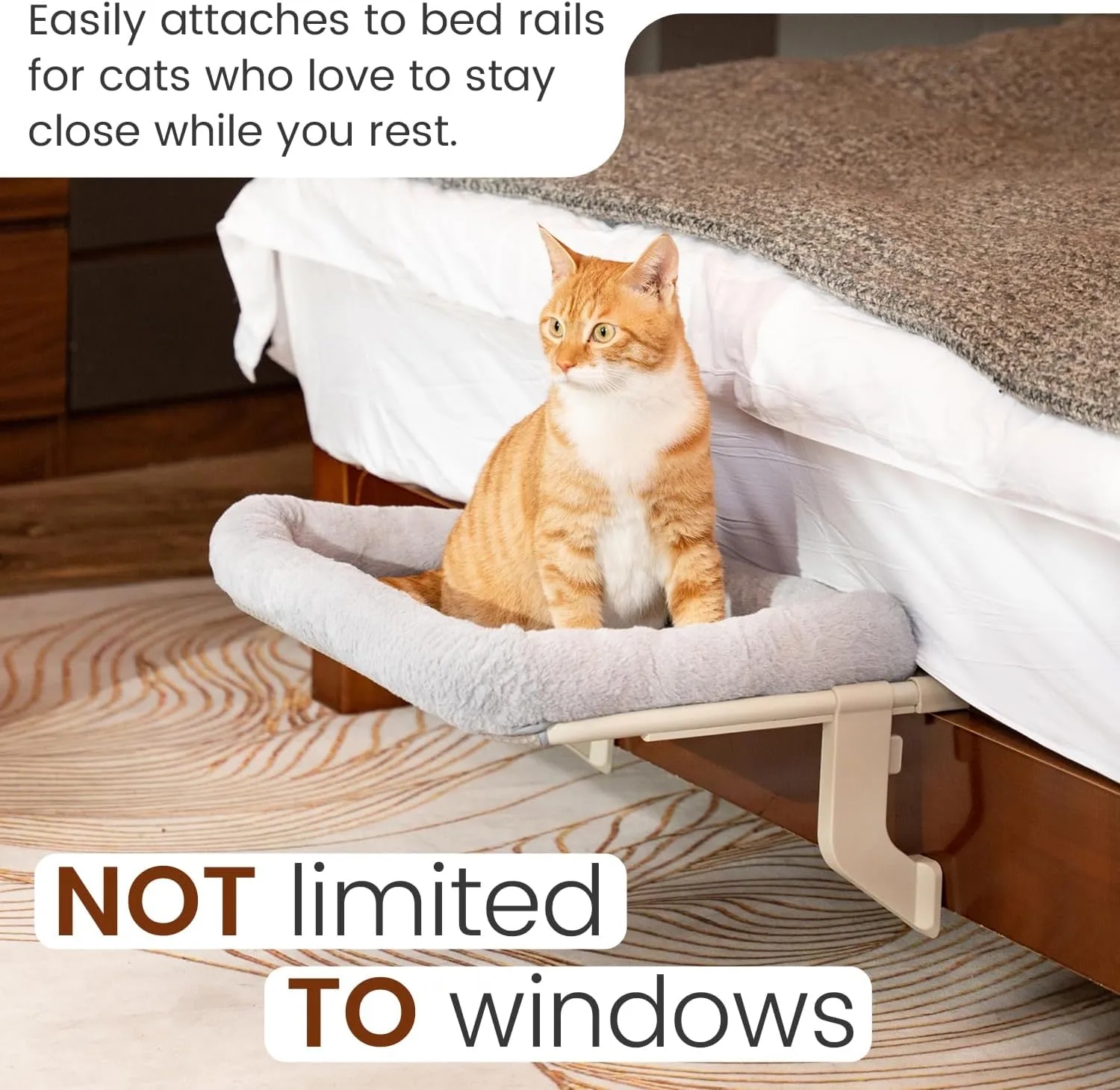 Window Sill Cat Perch with Large Bolster, Strong Metal Frame, Tool-Free, Easy to Assemble & Adjust, Suction Cups, Perfect for Window Sills, Bedside and Glass (White, Large)