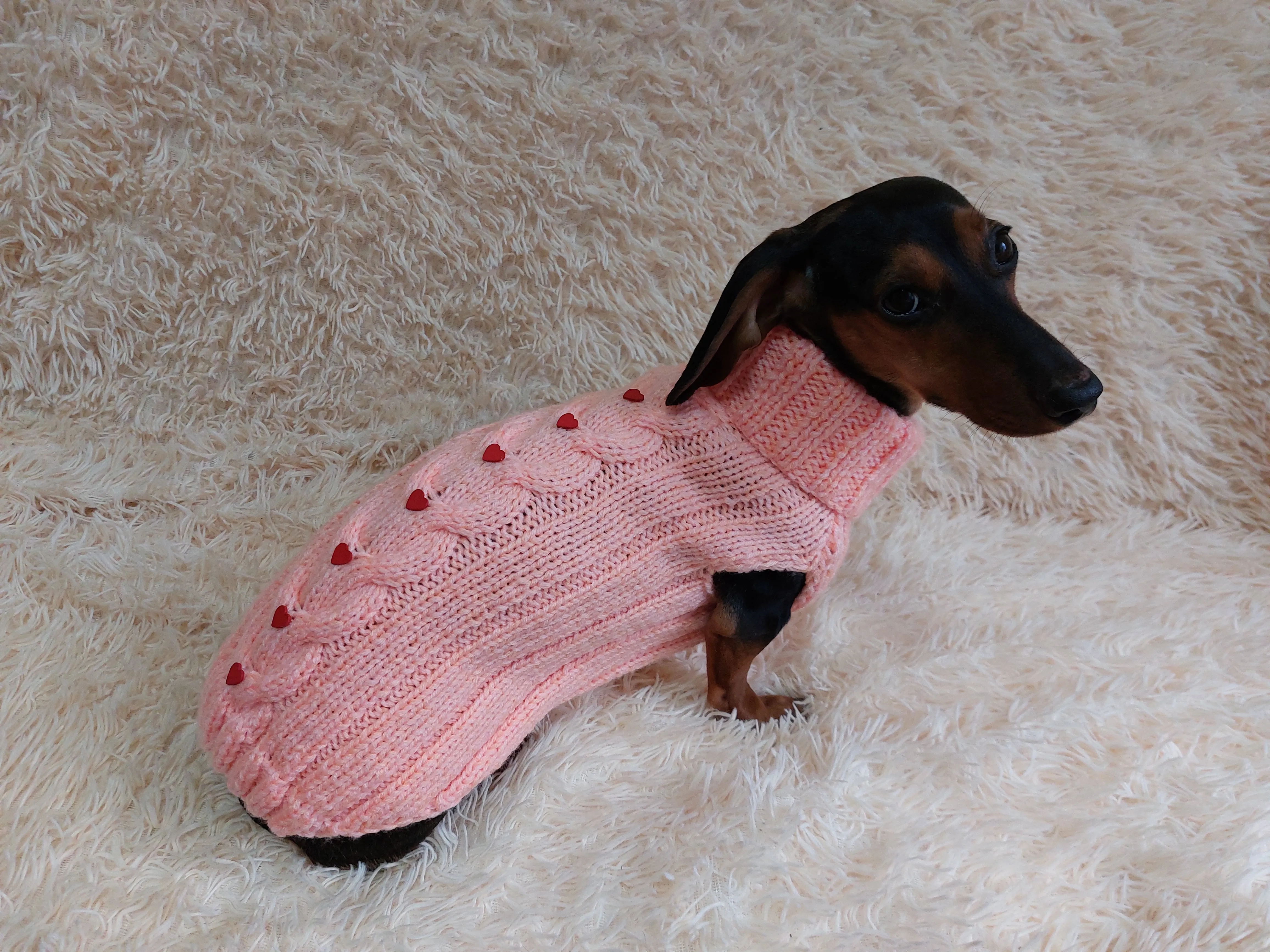Winter pet clothes sweater with hearts,dog jumper pink with hearts
