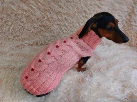 Winter pet clothes sweater with hearts,dog jumper pink with hearts