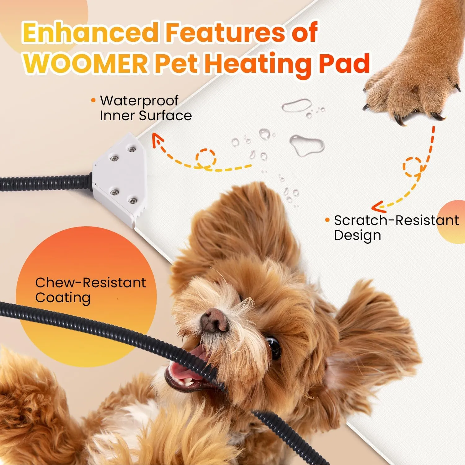 WOOMER Pet Heating Pad for Dogs and Cats, Includes Two Removable Covers, Heated Bed with Steel-Wrapped Cord, Waterproof and Chew-Resistant, 3524 XL Size for Large Breed Dogs