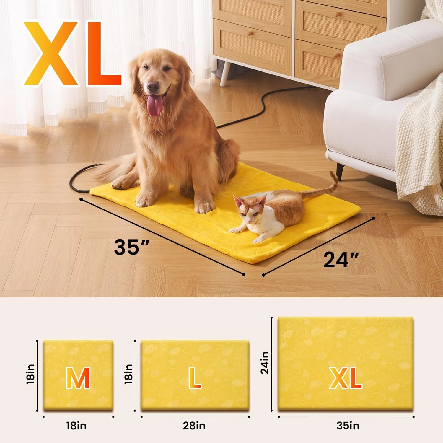 WOOMER Pet Heating Pad for Dogs and Cats, Includes Two Removable Covers, Heated Bed with Steel-Wrapped Cord, Waterproof and Chew-Resistant, 3524 XL Size for Large Breed Dogs