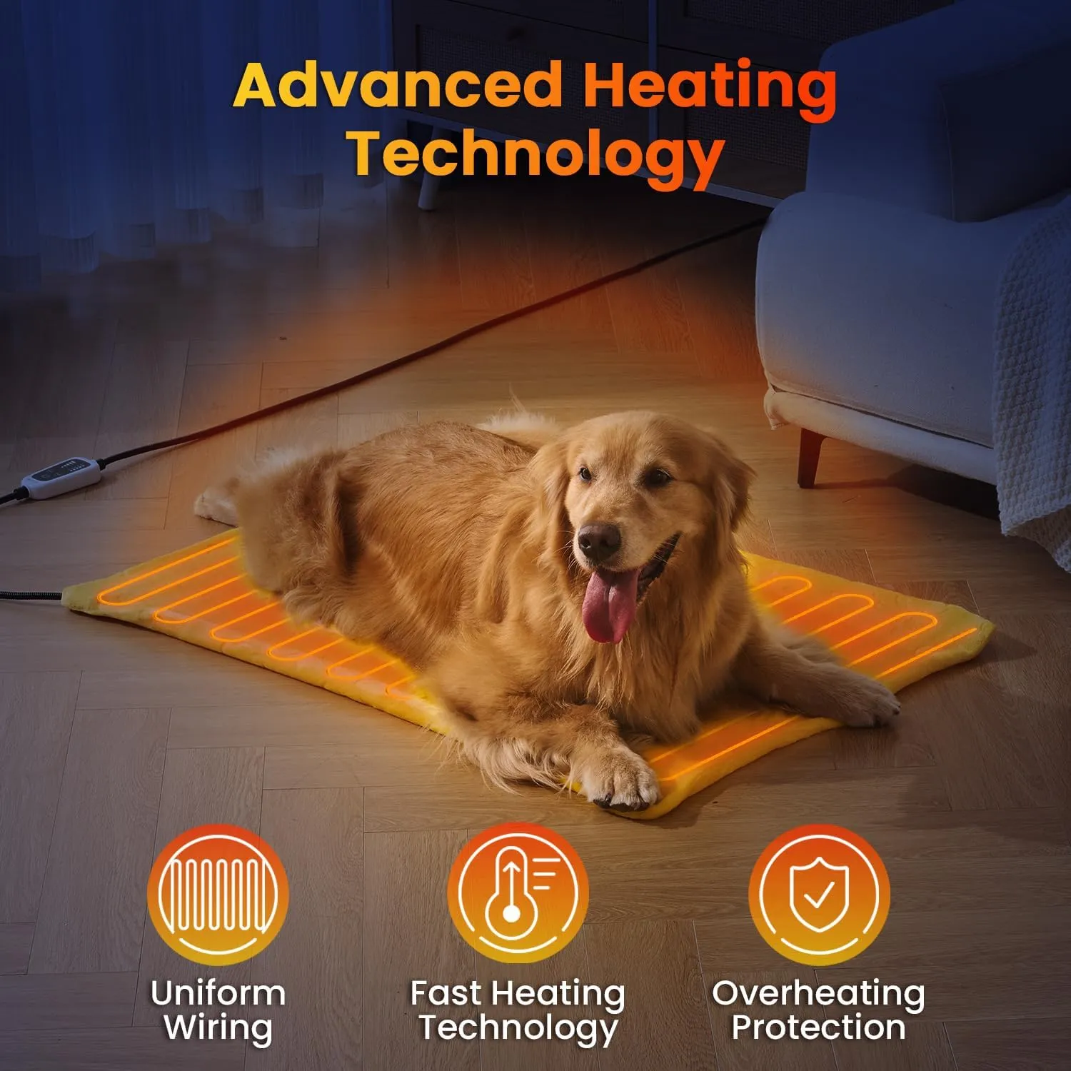 WOOMER Pet Heating Pad for Dogs and Cats, Includes Two Removable Covers, Heated Bed with Steel-Wrapped Cord, Waterproof and Chew-Resistant, 3524 XL Size for Large Breed Dogs