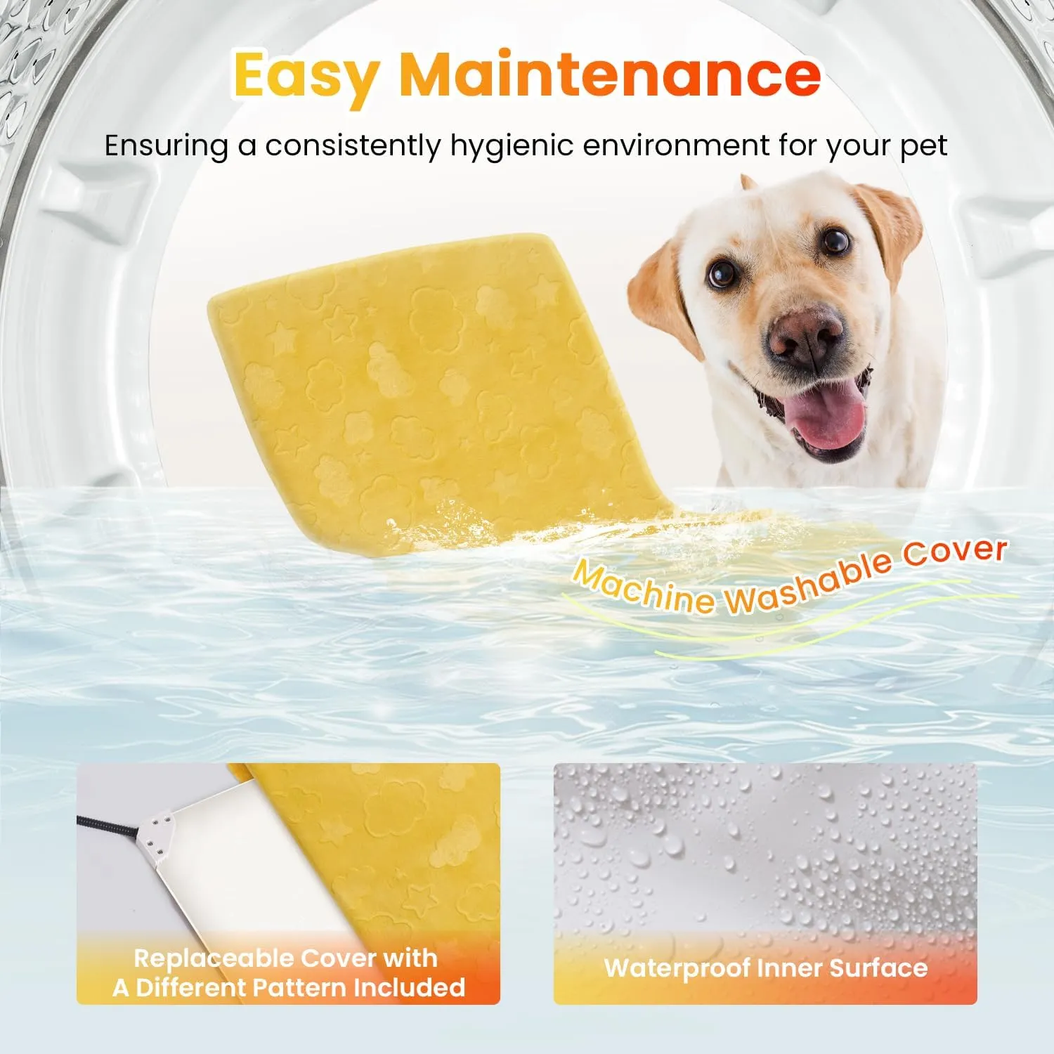 WOOMER Pet Heating Pad for Dogs and Cats, Includes Two Removable Covers, Heated Bed with Steel-Wrapped Cord, Waterproof and Chew-Resistant, 3524 XL Size for Large Breed Dogs