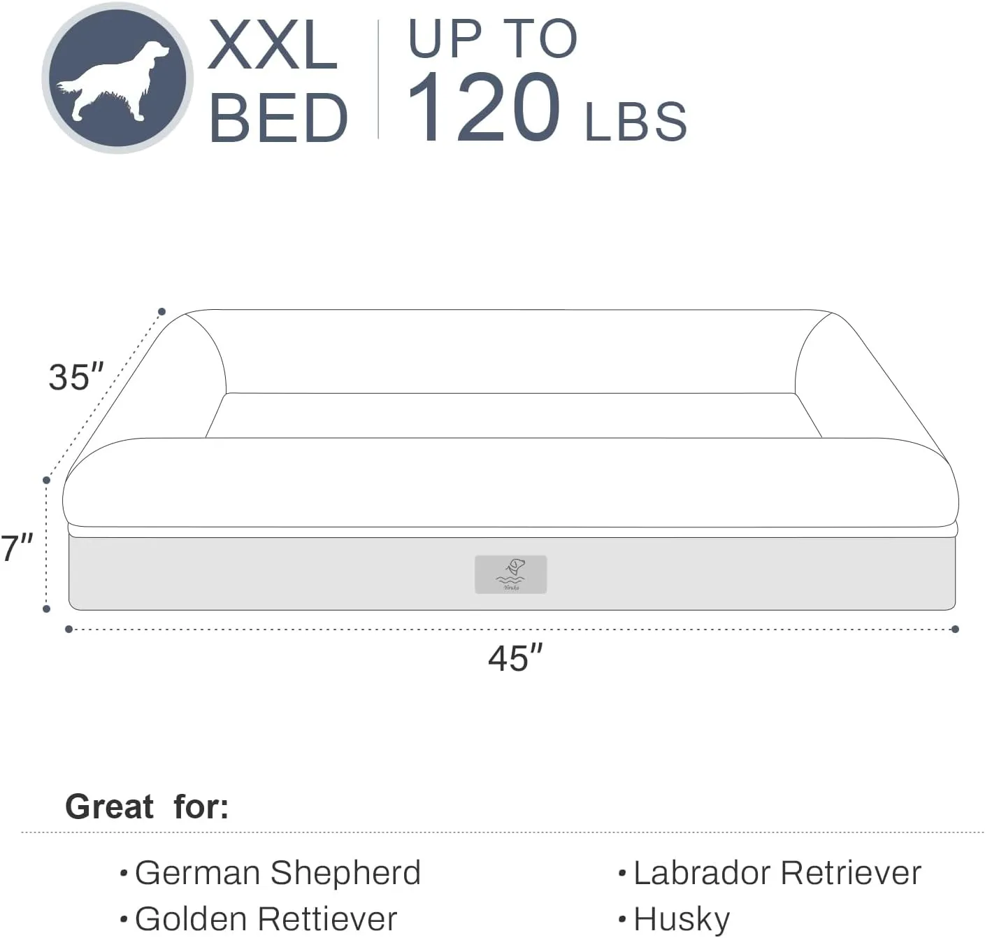 XLarge Waterproof Dog Bed for Extra Large Dogs, XL Dog Bed with Removable Washable Cover, 4-Sides Removable Bolster Pet Sofa with Non-Slip Bottom, Black